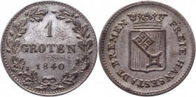 German States Bremen 1 Groten 1840
KM# 230; Silver 0.73g.; XF