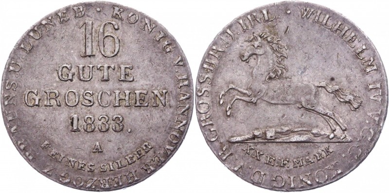German States Brunswick-Luneburg-Calenberg-Hannover 16 Gute Groschen 1833 A
Jag...