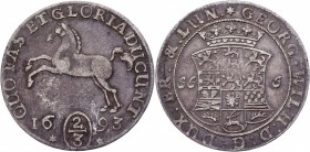 German States Brunswick-Luneburg-Celle 2/3 Thaler 1693 JJJ
Dav# 366; Silver 15,31g.; Georg Wilhelm ; XF