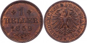 German States Frankfurt 1 Heller 1859
KM# 356; Copper 1,26g.; UNC