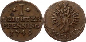 German States Goslar 1 Leichter Pfennig 1749
KM# 116; Copper 1.47g.; VF