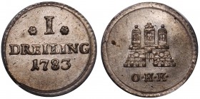 German States Hamburg Dreiling 1783 OHK PCGS MS 64
KM# 458; Billon (0.187) 13 mm; Mintage 272.000; Mint Luster; Very High Grade