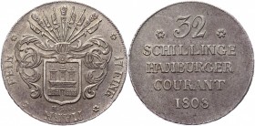 German States Hamburg 32 Schilling 1808 HSK
KM# 530; Silver 18,22g.; XF+