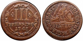 German States Munster 3 Pfennig 1748 
KM# 430; Copper 24mm; VF/XF