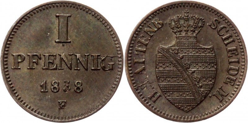 German States Saxe-Altenburg 1 Pfennig 1858 F
KM# 28; Copper 1.57g.; Joseph; XF...