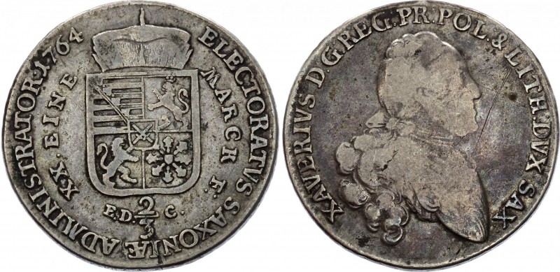 German States Saxony 2/3 Thaler 1764 EDC
KM# 973; Silver; Xaver