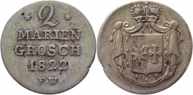 German States Waldeck-Pyrmont 2 Mariengroschen 1822 FW
KM# 111; Silver 2.09g.; Georg Friedrich Heinrich; VF