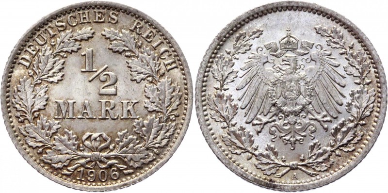 Germany - Empire 1/2 Mark 1906 A
KM# 17; Silver 2,79g.; UNC