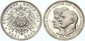 Germany - Empire Anhalt-Dessau 3 Mark 1914 A PROOF
KM# 30; J. 24; Friedrich II; Silver Wedding Anniversary; Silver, Proof.