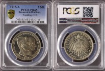 Germany - Empire Braunschweig-Wolfenbuttel 3 Mark 1915 A PROOF PCGS PR65
KM# 1161, J. 55; Silver; Ernst August; Wedding and Accession