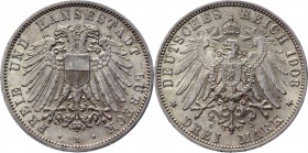 Germany - Empire Lubeck 3 Mark 1908 A
KM# 215; Silver 16,64g.; AUNC