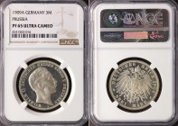 Germany - Empire Prussia 3 Mark 1909 A PROOF NGC PF 65 ULTRA CAMEO
KM# 527, J. 103 ; Silver; Wilhelm II