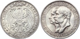 Germany - Empire Prussia 3 Mark 1911 A
KM# 531; J. 108; Wilhelm II; Breslau University; Silver; AUNC