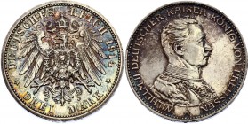 Germany - Empire Prussia 3 Mark 1914 A
KM# 538; Silver; Wilhelm II; Amazing Multi Color Toning!