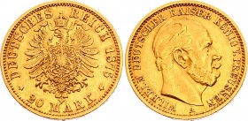 Germany - Empire Prussia 20 Mark 1875 A
KM# 505; Wilhelm I; Gold (.900), 7.96g. XF-AUNC, mint luster!