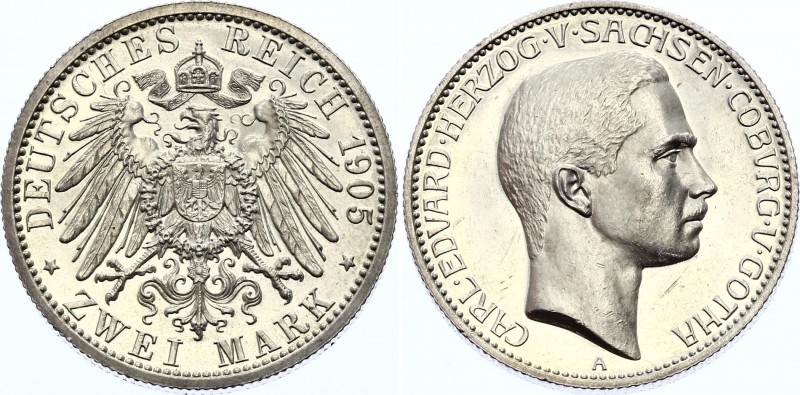 Germany - Empire Saxe-Coburg-Gotha 2 Mark 1905 A Proof
KM# 166; J. 147; Silver;...