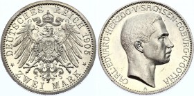 Germany - Empire Saxe-Coburg-Gotha 2 Mark 1905 A Proof
KM# 166; J. 147; Silver; Karl Eduard