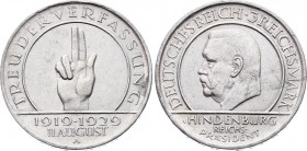 Germany - Weimar Republic 3 Reichsmark 1929 A
KM# 63; 10th Anniversary - Weimar Constitution; Silver; AUNC