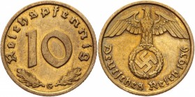 Germany - Third Reich 10 Pfennig 1936 G Key Date
KM# 92; Aluminium-Bronze 3,98g.; XF+