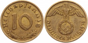 Germany - Third Reich 10 Pfennig 1936 A Key Date
KM# 92; Aluminium-Bronze 4,01g.; XF+