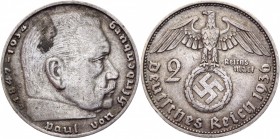 Germany - Third Reich 2 Reichsmark 1936 D Key Date
KM# 93; Silver 7,97g.; Swastika-Hindenburg Issue; XF