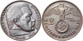 Germany - Third Reich 2 Reichsmark 1936 G Key Date
KM# 93; Silver 7,99g.; Swastika-Hindenburg Issue; XF+