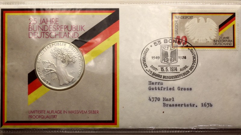 Germany FDC with Silver Medal "25th Anniversary of Federal Republic" 1974
With ...