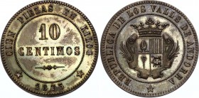 Andorra 10 Centimos 1873 Pattern
X# 2; Copper 8g 30mm; Revolutionary Issue, with an alleged production of 250 Pieces; A Wonderfully Toned Example!