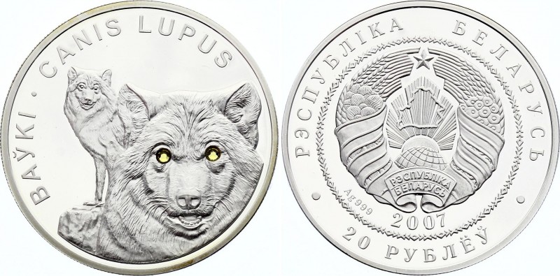 Belarus 20 Roubles 2007
KM# 168; Silver Proof With Stones; Wolf