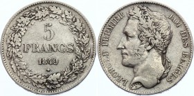 Belgium 5 Francs 1849
KM# 3.2; Leopold I; Silver; VF