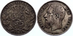 Belgium 5 Francs 1869
KM# 24; Leopold II; Silver; VF-XF