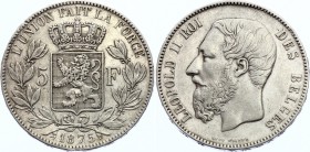Belgium 5 Francs 1875
KM# 24; Leopold II; Silver; XF