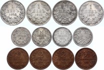 Bulgaria Lot of 12 Coins with Silver 1912-13
2 - 50 Stotinki - 1 Lev; Ferdinand I; VF-XF