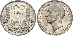 Bulgaria 100 Leva 1937
KM# 45; Silver; Boris III; Kremnitz; UNC with Full Mint Luster