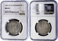 Denmark 2 Kroner 1875 HC CS NGC MS 63+ Rare!
KM# 798.1; Silver; Christian IX; Rare in Such a High Grade, with Amazing Toning!