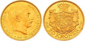 Denmark 20 Kroner 1917 VBP
KM# 817.1; Christian X. Gold (.900), 6.45g. UNC.