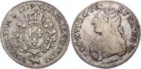France Ecu 1779
KM# 572; Silver; Louis XVI; XF, nice patina.
