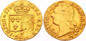 France Louis d'Or 1786 B
KM# 591; Rouen Mint. Louis XVI. Gold (.917), 7.6g. VF-XF