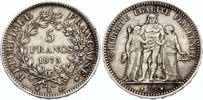 France 5 Francs 1873 K
KM# 820.2; Silver; XF