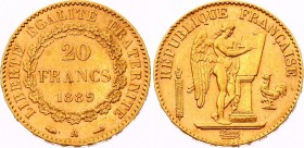 France 20 Francs 1889 A
KM# 825; Gold (.900), 6.45g. AUNC.