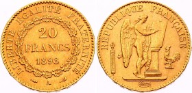 France 20 Francs 1898 A
KM# 825; Gold (.900), 6.45g. AUNC.