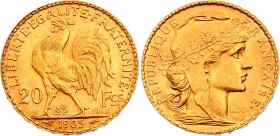 France 20 Francs 1905 A
KM# 847; Gold (.900), 6.45g. UNC.