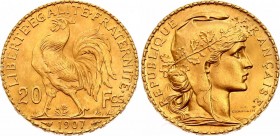 France 20 Francs 1907
KM# 857; Gold (.900), 6.45g. UNC.