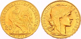 France 20 Francs 1911
KM# 857; Gold (.900), 6.45g. UNC.