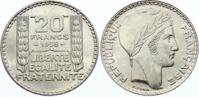 France 20 Francs 1938
KM# 879; Silver; UNC with Fill Mint Luster!