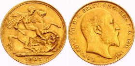 Great Britain 1 Sovereign 1907
KM# 805; Edward VII. Gold (.917), 7.99g. XF.