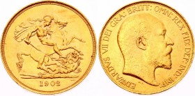 Great Britain 5 Pounds 1902
KM# 807, Sp#3965. Edward VII. Gold (.9167), 39.94g. AU-UNC.