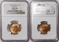 Great Britain Lundy 1/2 Puffin 1929 NGC MS 65 RD
X# Tn1; Red Bronze; Mintage 50.000; Very High Grade