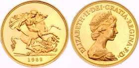 Great Britain 5 Pounds 1982
KM# 924; Gold (.916), 39.94g. Mintage 2,500. Proof with some small scratches. Rare coin.