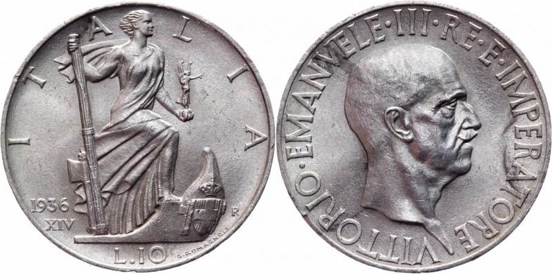 Italy 10 Lira 1936 R
KM# 80; Silver 10,04g.; Vittorio Emanuele III; AUNC